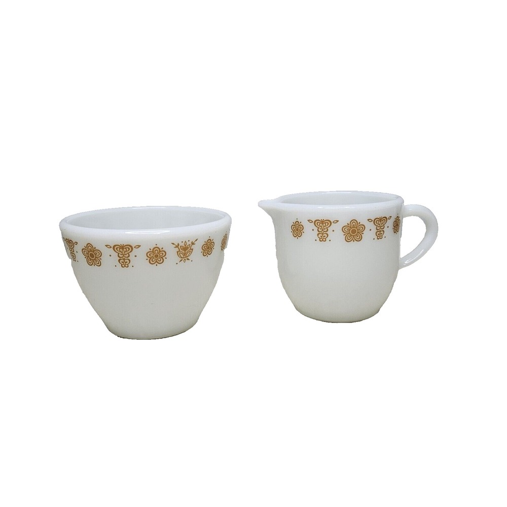 Pyrex Butterfly Gold Sugar Creamer Milk Glass Corning Vintage 1972 Pieces 2